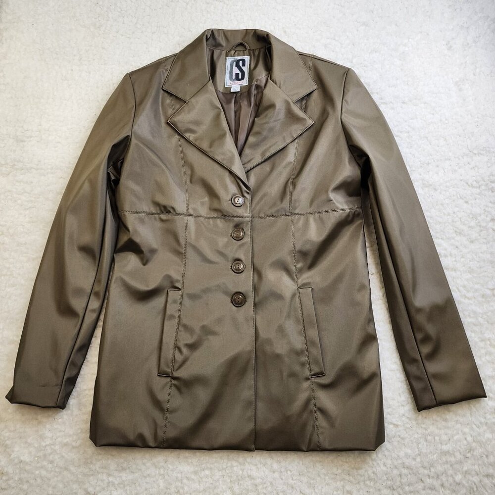 CS Signature Coat Jacket Sm Metallic Bronze Pockets Collar Vintage Old Money